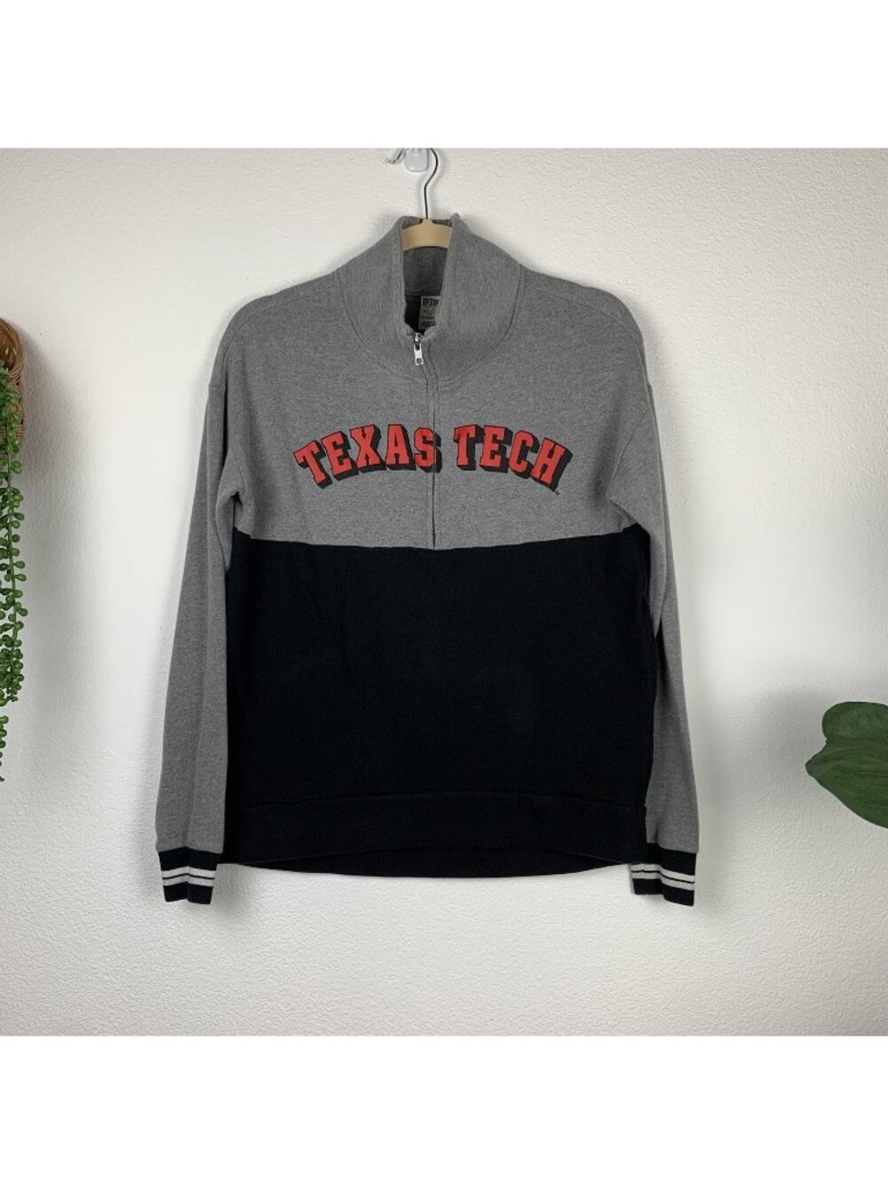 ✨3/$30 Victoria's Secret PINK XS Texas Tech Line Pullover Half Zip Sweatshirt Ja